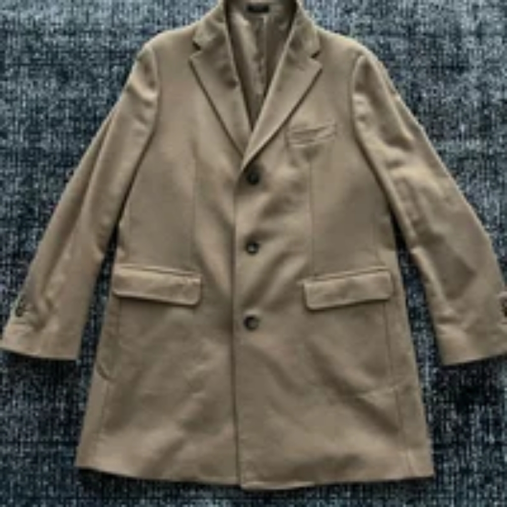 MASSIMO DUTTI LIMITED EDITION BEIGE HERRINGBONE WOOL CASHMERE COAT SIZE 44